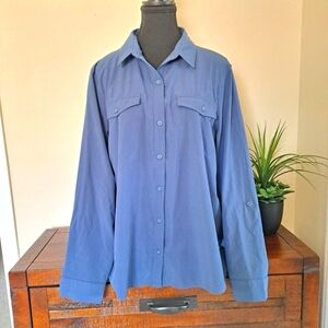 Eddie Bauer Long Sleeved Blouse Blue Button Front Shirt Women's XL